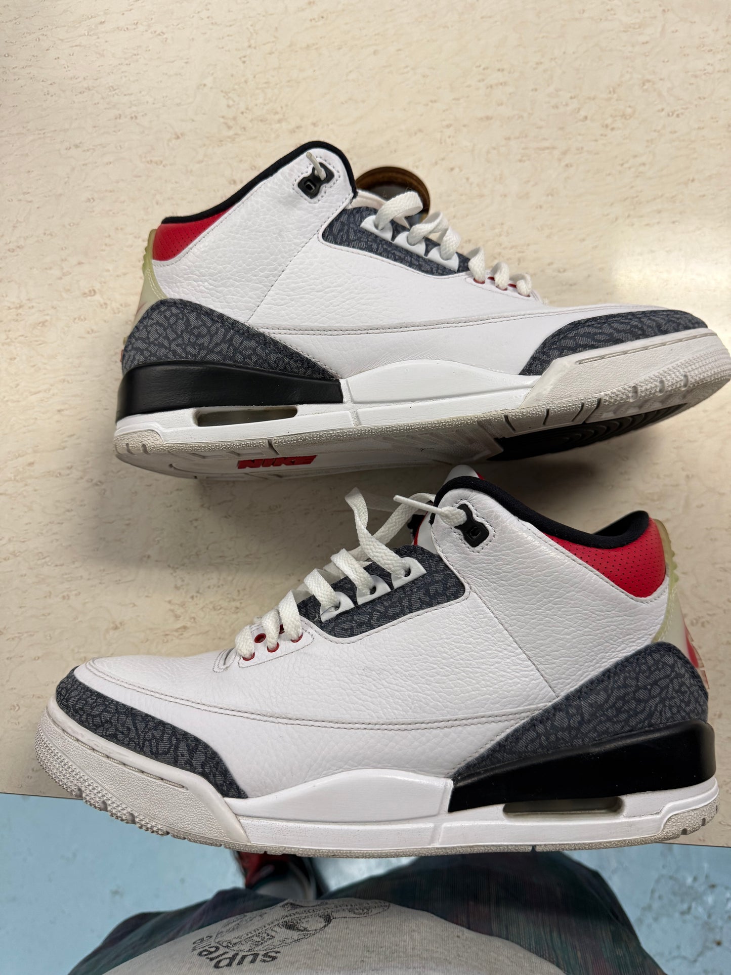 Size12 Jordan 3 Fire Red Denim Pre Owned Og All