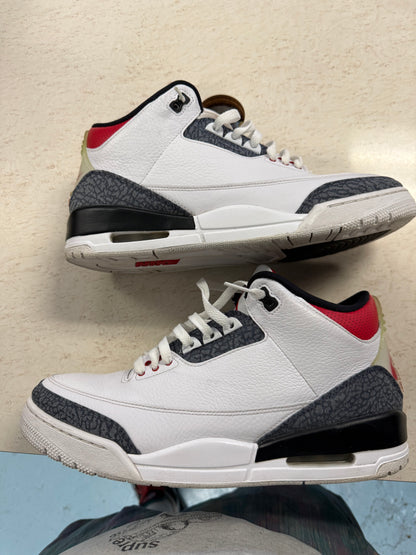 Size12 Jordan 3 Fire Red Denim Pre Owned Og All