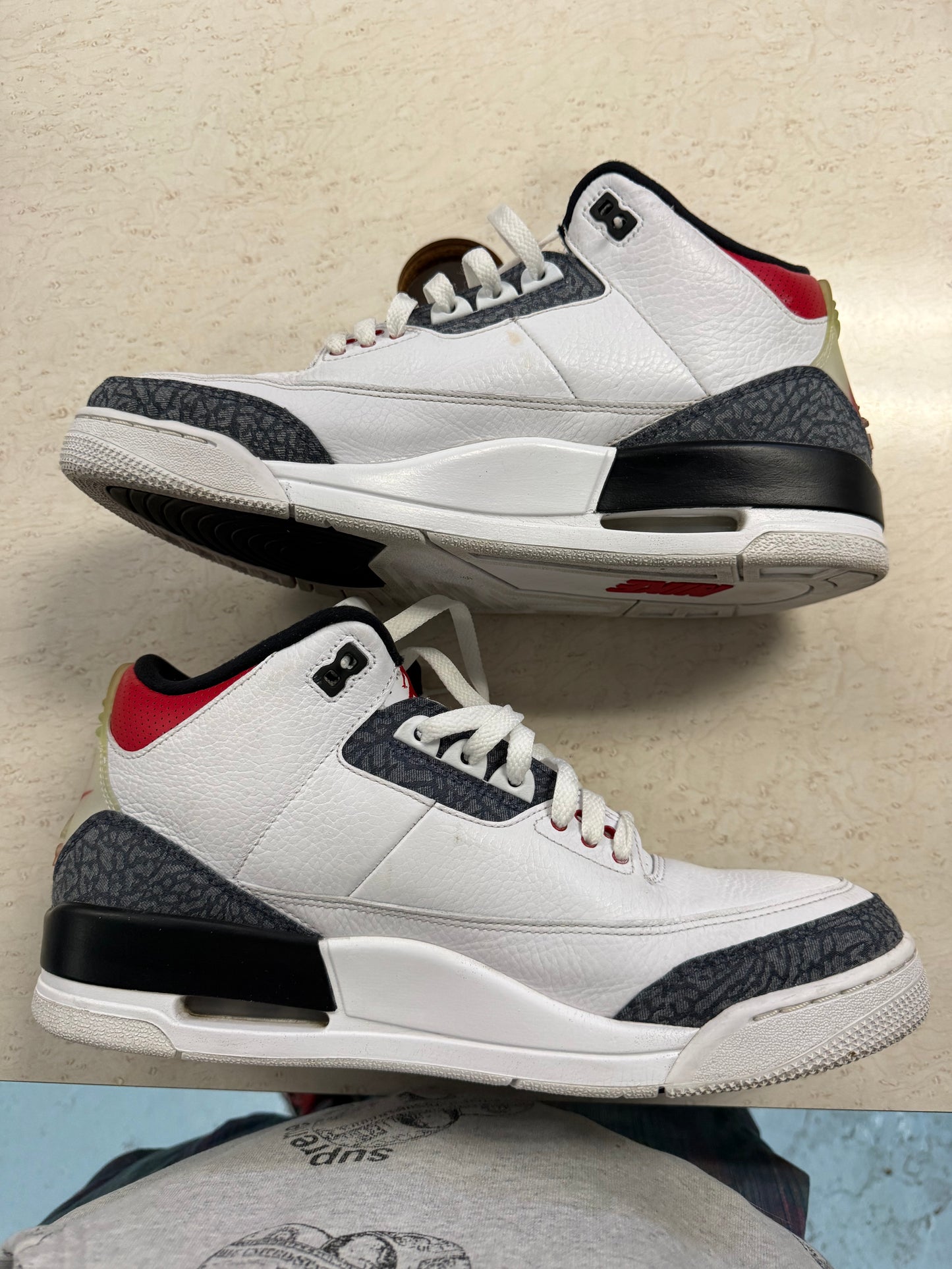 Size12 Jordan 3 Fire Red Denim Pre Owned Og All