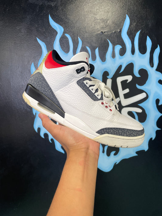 Size11 Jordan 3 Fire Red Denim Pre Owned/W Box
