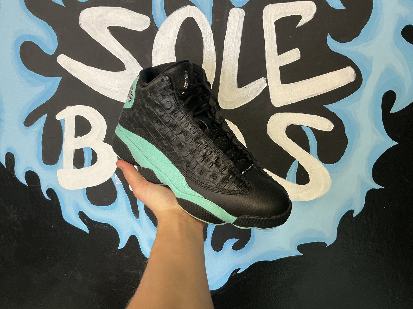 Size8 Jordan 13 Retro Black Island Green Preowned/w Box