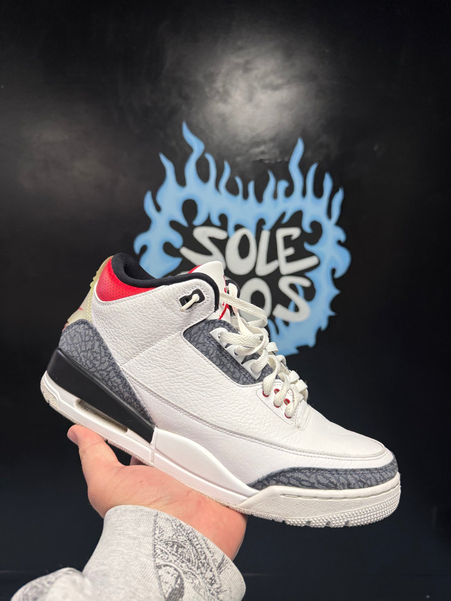 Size12 Jordan 3 Fire Red Denim Pre Owned Og All